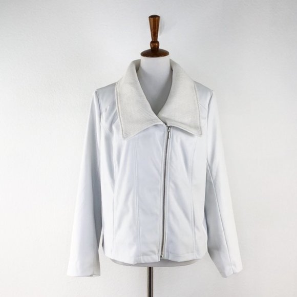 Chico's Jackets & Blazers - Chico’s White Faux Leather Ribbed Collar Jacket